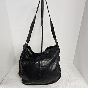 Hobo Bianka 
 Black Leather Whipstitch Shoulder Bag